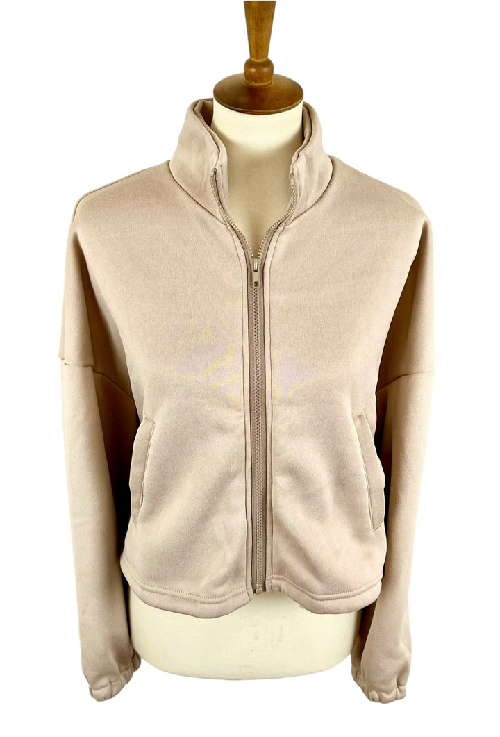 CCB Cropped Zip-Up Sweatshirt (Tan)