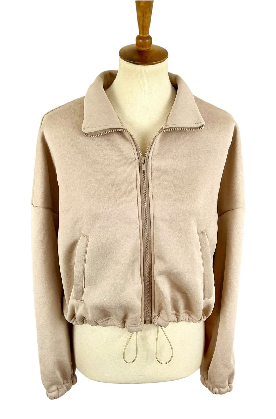 CCB Cropped Zip-Up Sweatshirt (Tan)