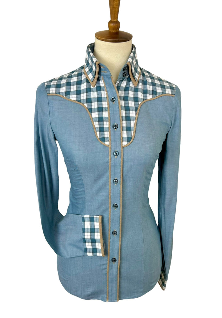 Blue & Tan Western Shirt (Size 36)