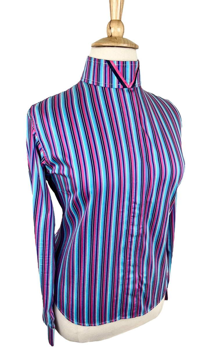 Hot Pink & Turquoise Stripe Hunt Shirt (Size 46) + 2 Collars - Ref. 198