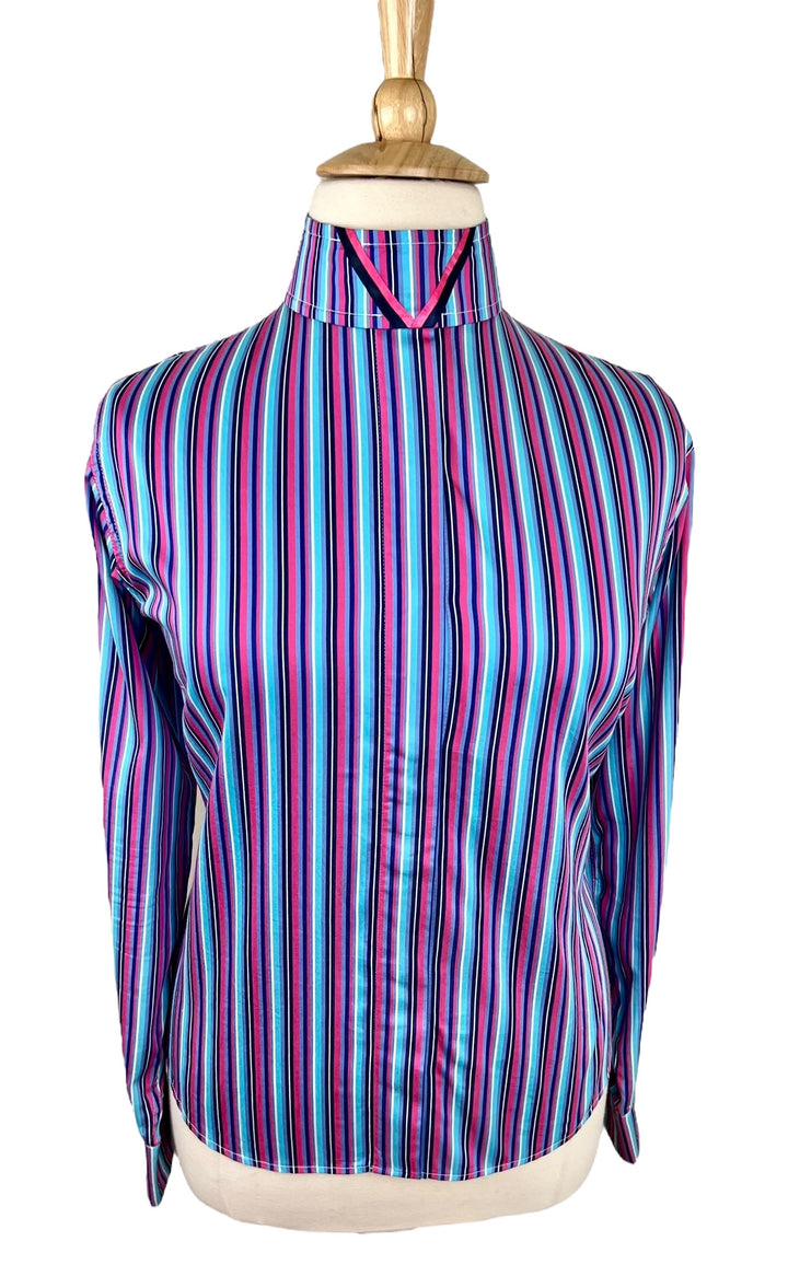 Hot Pink & Turquoise Stripe Hunt Shirt (Size 46) + 2 Collars - Ref. 198