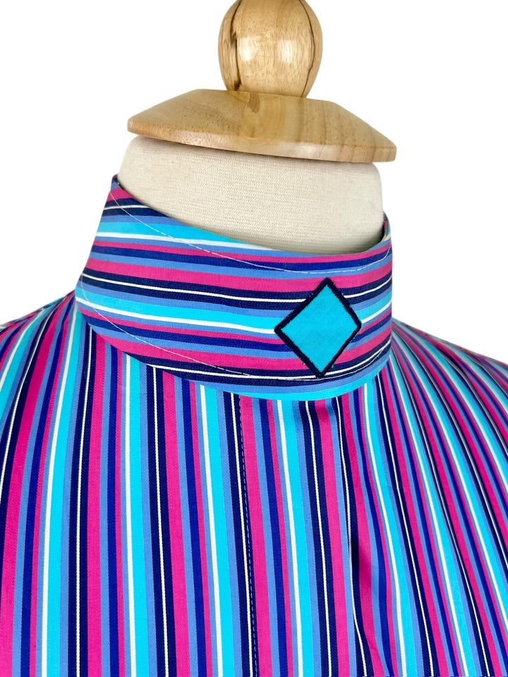 Hot Pink & Turquoise Stripe Hunt Shirt (Size 46) + 2 Collars - Ref. 198
