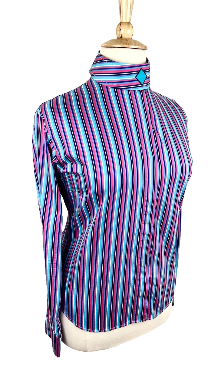 Hot Pink & Turquoise Stripe Hunt Shirt (Size 46) + 2 Collars - Ref. 198