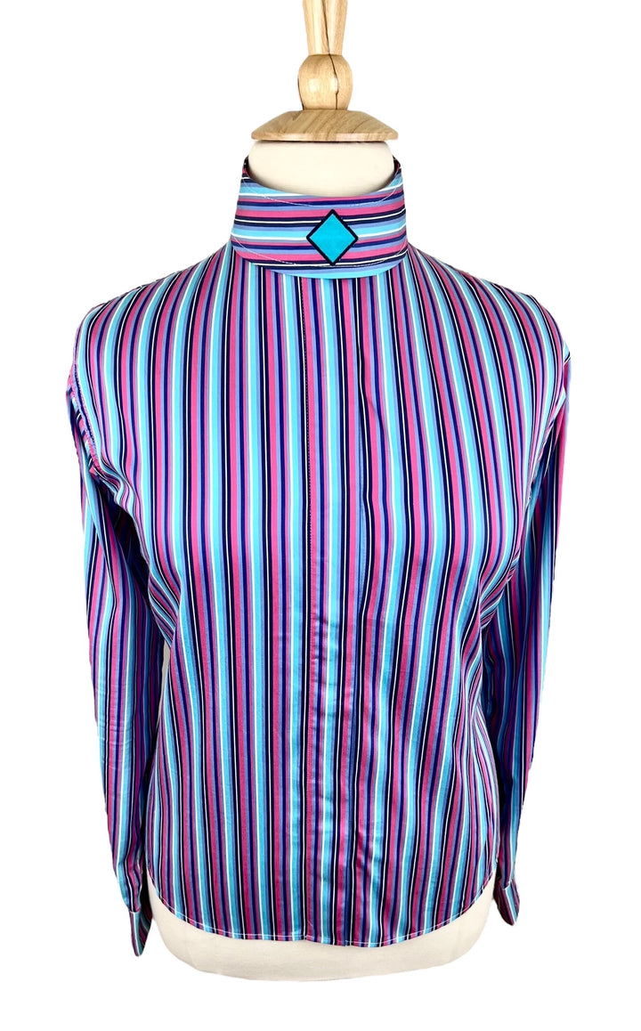 Hot Pink & Turquoise Stripe Hunt Shirt (Size 46) + 2 Collars - Ref. 198